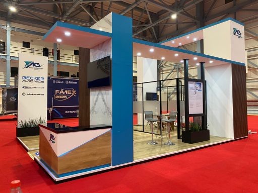 FAMEX 2025 STAND FABRICADO EN MDF CON LAMINADO PLÁSTICO, GRÁFICOS IMPRESOS